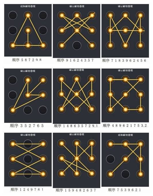 图案锁屏的所有画法_一般人常用的锁屏图案简单_图案锁屏有哪些